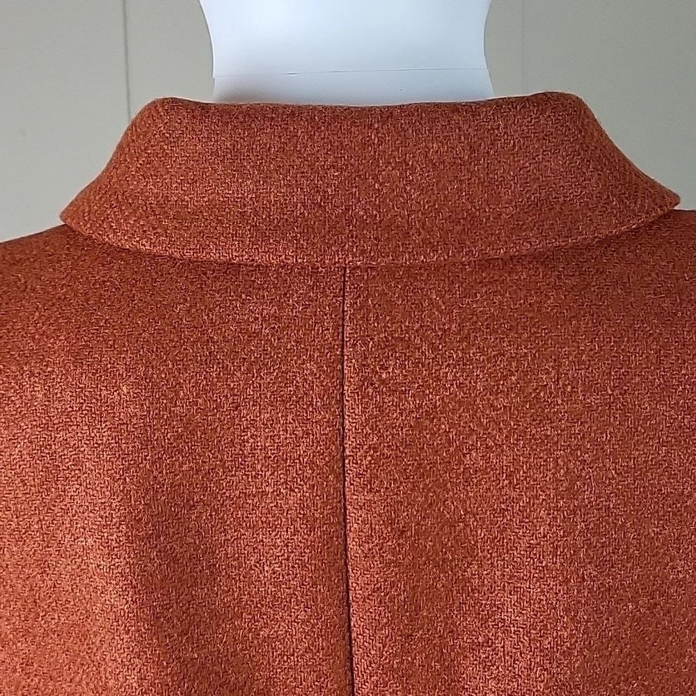 Lands End 100% Wool Tweed Burnt Orange Button Front Jacket Blazer